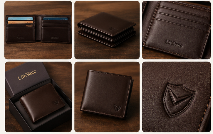 LifeVacc Premium Leather Wallet – Genuine Leather Bifold Wallet for Men