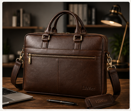 LifeVacc Premium Leather Laptop Bag – Luxury Business Briefcase for Professionals